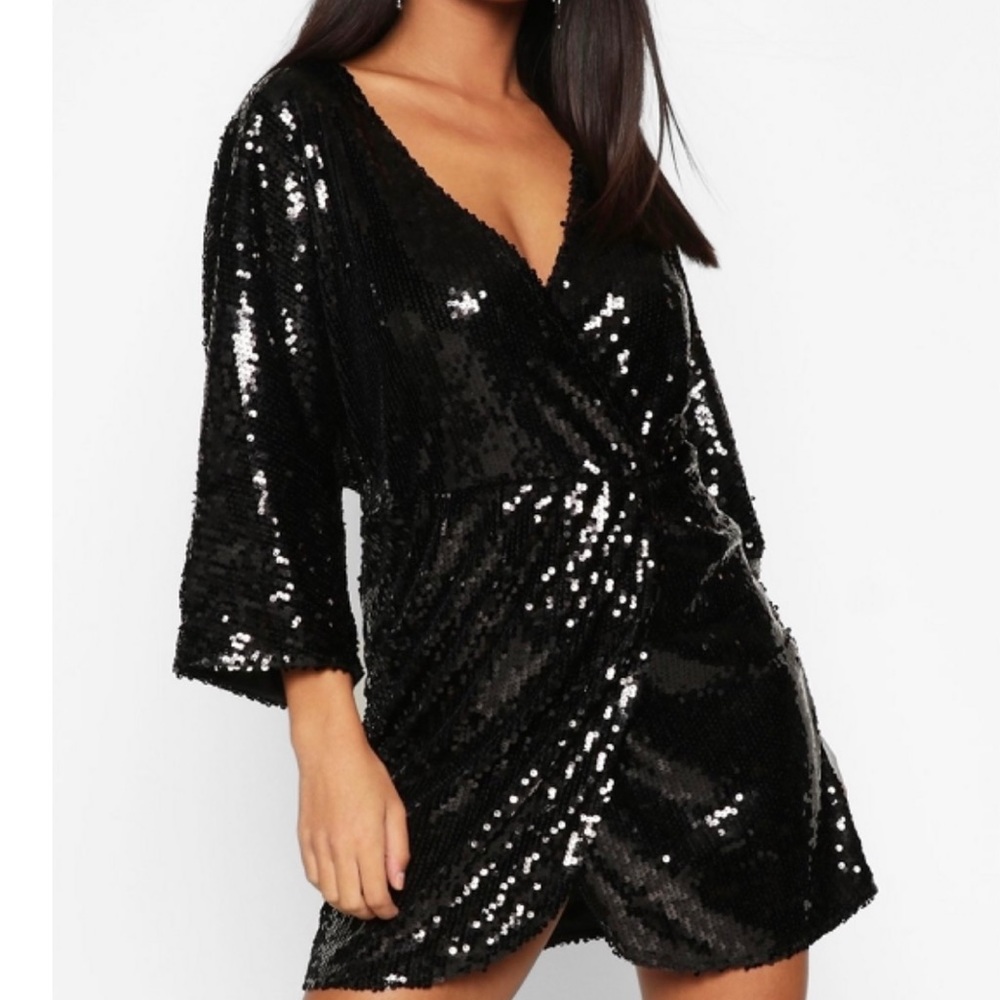 Boohoo Petite Drape Sequin Dress
